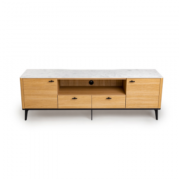 Тумба TV №1 цвет корпуса дуб натуральный, цвет топа белый мрамор, (Габариты: 1800 x 430 x 610 mm)
