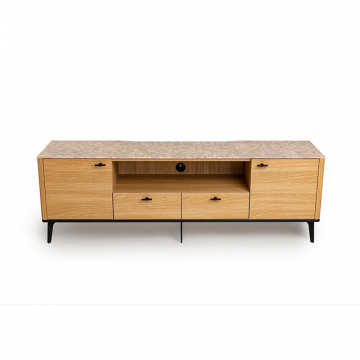 Тумба TV №1 цвет корпуса дуб натуральный, цвет топа желтый песок, (Габариты: 1800 x 430 x 610 mm)