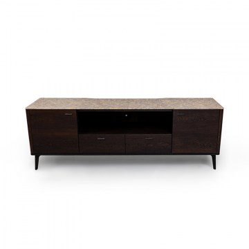 Тумба TV №1 цвет корпуса дуб темно коричневый, цвет топа желтый песок, (Габариты: 1800 x 430 x 610 mm)