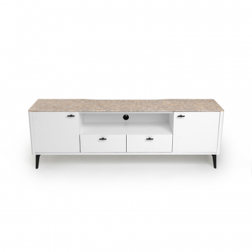 Тумба TV №1 цвет корпуса белоснежный soft touch, цвет топа желтый песок, (Габариты: 1800 x 430 x 610 mm)