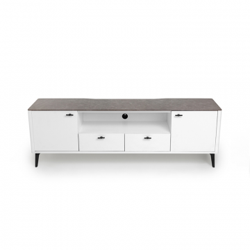 Тумба TV №1 цвет корпуса белоснежный soft touch, цвет топа коричневый песок, (Габариты: 1800 x 430 x 610 mm)