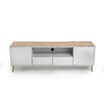 Тумба TV №1 цвет корпуса светло-серый soft touch, цвет топа желтый песок, (Габариты: 1800 x 430 x 610 mm)