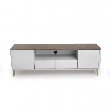 Тумба TV №1 цвет корпуса светло-серый soft touch, цвет топа коричневый песок, (Габариты: 1800 x 430 x 610 mm)
