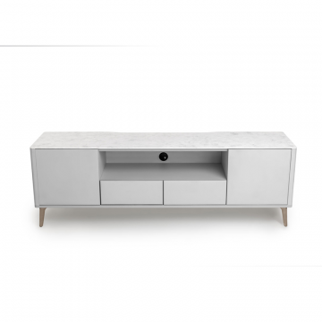 Тумба TV №1 цвет корпуса светло-серый soft touch, цвет топа белый мрамор, (Габариты: 1800 x 430 x 610 mm)