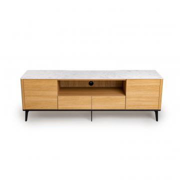 Тумба TV №1 цвет корпуса дуб натуральный, цвет топа белый мрамор, (Габариты: 1800 x 430 x 610 mm)
