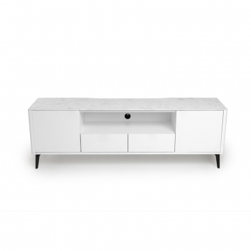 Тумба TV №1 цвет корпуса белоснежный soft touch, цвет топа белый мрамор, (Габариты: 1800 x 430 x 610 mm)