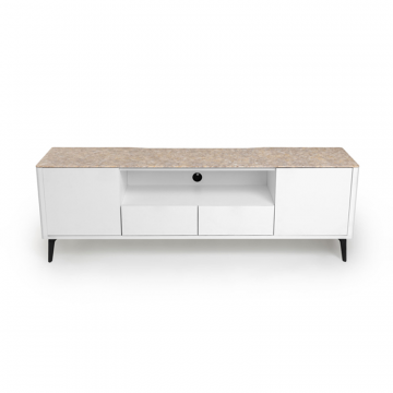 Тумба TV №1 цвет корпуса белоснежный soft touch, цвет топа желтый песок, (Габариты: 1800 x 430 x 610 mm)