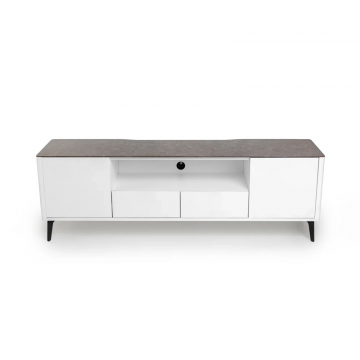 Тумба TV №1 цвет корпуса белоснежный soft touch, цвет топа коричневый песок, (Габариты: 1800 x 430 x 610 mm)