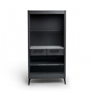 Шкаф витрина цвет корпуса темно-серый soft touch, цвет топа белый мрамор, (Габариты: 900 x 430 x 1800 mm)