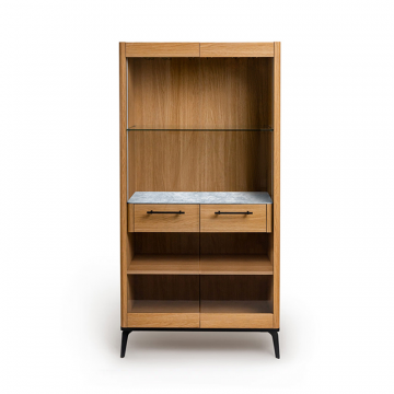 Шкаф витрина цвет корпуса дуб натуральный, цвет топа желтый песок, (Габариты: 900 x 430 x 1800 mm)