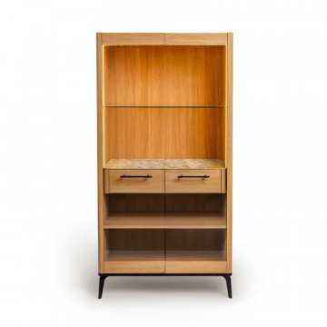 Шкаф витрина цвет корпуса дуб натуральный, цвет топа белый мрамор, (Габариты: 900 x 430 x 1800 mm)