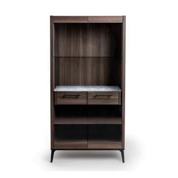 Шкаф витрина цвет корпуса дуб серый, цвет топа белый мрамор, (Габариты: 900 x 430 x 1800 mm)