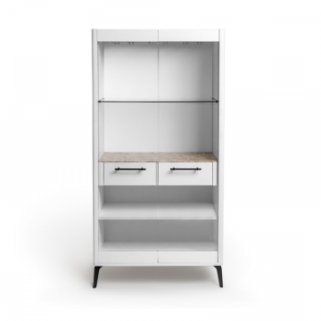 Шкаф витрина цвет корпуса белоснежный soft touch, цвет топа желтый песок, (Габариты: 900 x 430 x 1800 mm)