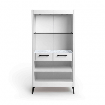 Шкаф витрина цвет корпуса белоснежный soft touch, цвет топа белый мрамор, (Габариты: 900 x 430 x 1800 mm)