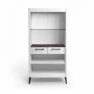 Шкаф витрина цвет корпуса белоснежный soft touch, цвет топа коричневый песок, (Габариты: 900 x 430 x 1800 mm)