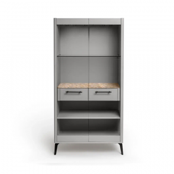 Шкаф витрина цвет корпуса светло-серый soft touch, цвет топа желтый песок, (Габариты: 900 x 430 x 1800 mm)