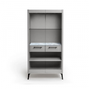 Шкаф витрина цвет корпуса светло-серый soft touch, цвет топа белый мрамор, (Габариты: 900 x 430 x 1800 mm)