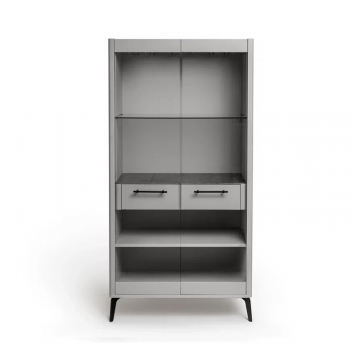 Шкаф витрина цвет корпуса светло-серый soft touch, цвет топа коричневый песок, (Габариты: 900 x 430 x 1800 mm)