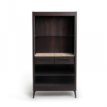 Шкаф витрина цвет корпуса дуб темно коричневый, цвет топа желтый песок, (Габариты: 900 x 430 x 1800 mm)