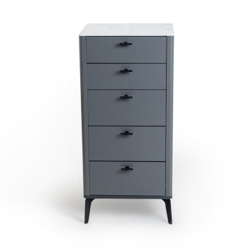 Комод 5 ящиков цвет корпуса темно-серый soft touch, цвет топа белый мрамор, (Габариты: 500 x 430 x 1100 mm)