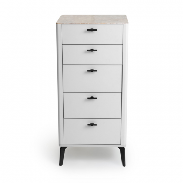 Комод 5 ящиков цвет корпуса светло-серый soft touch, цвет топа желтый песок, (Габариты: 500 x 430 x 1100 mm)