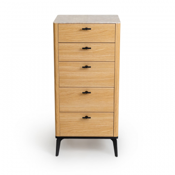 Комод 5 ящиков цвет корпуса дуб натуральный, цвет топа желтый песок, (Габариты: 500 x 430 x 1100 mm)