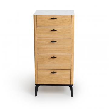 Комод 5 ящиков цвет корпуса дуб натуральный, цвет топа белый мрамор, (Габариты: 500 x 430 x 1100 mm)