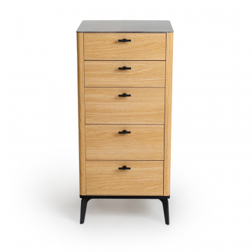 Комод 5 ящиков цвет корпуса дуб натуральный, цвет топа коричневый песок, (Габариты: 500 x 430 x 1100 mm)