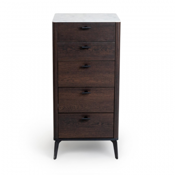 Комод 5 ящиков цвет корпуса дуб темно коричневый, цвет топа белый мрамор, (Габариты: 500 x 430 x 1100 mm)