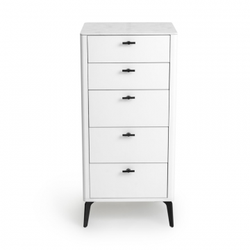 Комод 5 ящиков цвет корпуса белоснежный soft touch, цвет топа белый мрамор, (Габариты: 500 x 430 x 1100 mm)