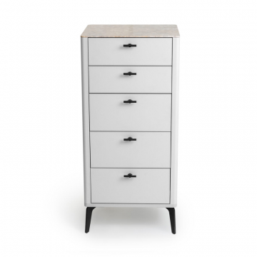 Комод 5 ящиков цвет корпуса белоснежный soft touch, цвет топа желтый песок, (Габариты: 500 x 430 x 1100 mm)