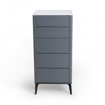 Комод 5 ящиков цвет корпуса темно-серый soft touch, цвет топа белый мрамор, (Габариты: 500 x 430 x 1100 mm)
