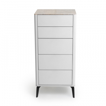 Комод 5 ящиков цвет корпуса светло-серый soft touch, цвет топа желтый песок, (Габариты: 500 x 430 x 1100 mm)