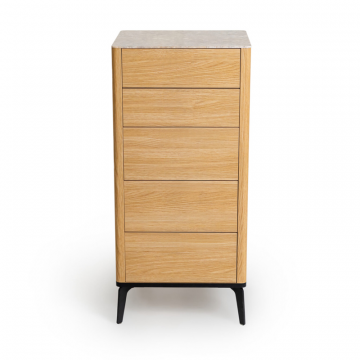 Комод 5 ящиков цвет корпуса дуб натуральный, цвет топа желтый песок, (Габариты: 500 x 430 x 1100 mm)