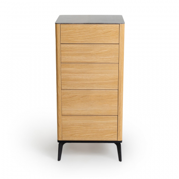 Комод 5 ящиков цвет корпуса дуб натуральный, цвет топа коричневый песок, (Габариты: 500 x 430 x 1100 mm)