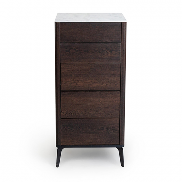 Комод 5 ящиков цвет корпуса дуб темно коричневый, цвет топа белый мрамор, (Габариты: 500 x 430 x 1100 mm)