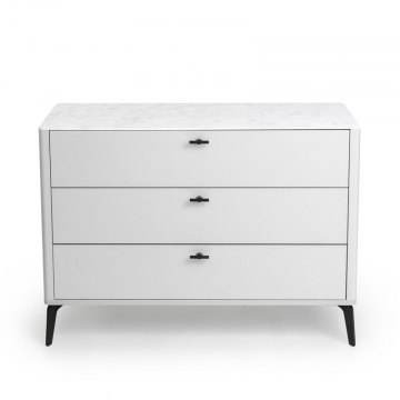 Комод 3 ящика цвет корпуса светло-серый soft touch, цвет топа белый мрамор, (Габариты: 1100 х 430 х 810 mm)
