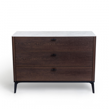 Комод 3 ящика цвет корпуса дуб темно коричневый, цвет топа белый мрамор, (Габариты: 1100 х 430 х 810 mm)