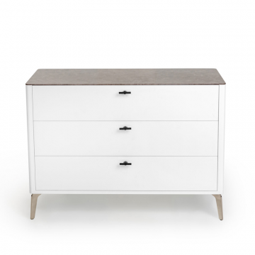 Комод 3 ящика цвет корпуса белоснежный soft touch, цвет топа коричневый песок, (Габариты: 1100 х 430 х 810 mm)