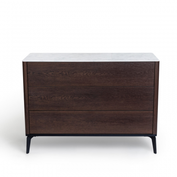 Комод 3 ящика цвет корпуса дуб темно коричневый, цвет топа белый мрамор, (Габариты: 1100 х 430 х 810 mm)