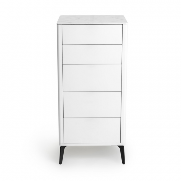 Комод 5 ящиков цвет корпуса белоснежный soft touch, цвет топа белый мрамор, (Габариты: 500 x 430 x 1100 mm)