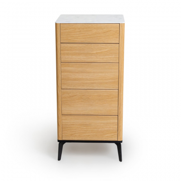 Комод 5 ящиков цвет корпуса дуб натуральный, цвет топа белый мрамор, (Габариты: 500 x 430 x 1100 mm)