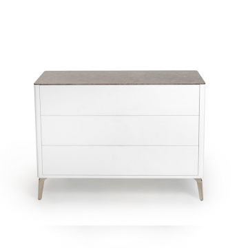 Комод 3 ящика цвет корпуса белоснежный soft touch, цвет топа коричневый песок, (Габариты: 1100 х 430 х 810 mm)