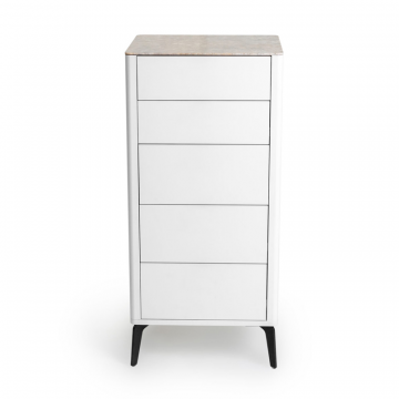 Комод 5 ящиков цвет корпуса белоснежный soft touch, цвет топа желтый песок, (Габариты: 500 x 430 x 1100 mm)