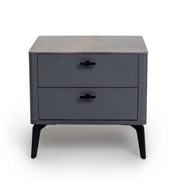 Прикроватная тумба цвет корпуса темно-серый soft touch, цвет топа коричневый песок, (Габариты: 500 x 430 x 490 mm)