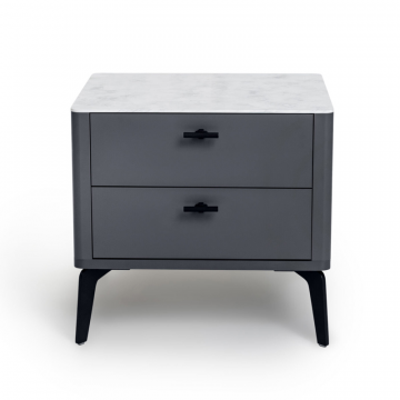 Прикроватная тумба цвет корпуса темно-серый soft touch, цвет топа белый мрамор, (Габариты: 500 x 430 x 490 mm)
