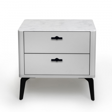 Прикроватная тумба цвет корпуса светло-серый soft touch, цвет топа белый мрамор, (Габариты: 500 x 430 x 490 mm)