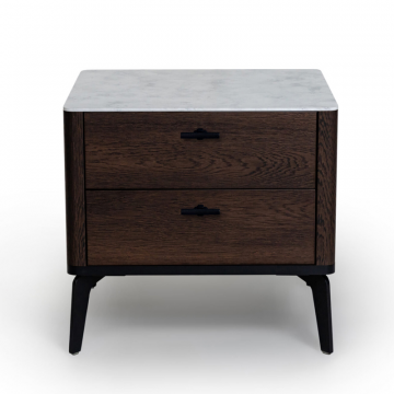 Прикроватная тумба цвет корпуса дуб темно коричневый, цвет топа белый мрамор, (Габариты: 500 x 430 x 490 mm)