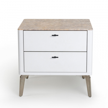 Прикроватная тумба цвет корпуса белоснежный soft touch, цвет топа желтый песок, (Габариты: 500 x 430 x 490 mm)