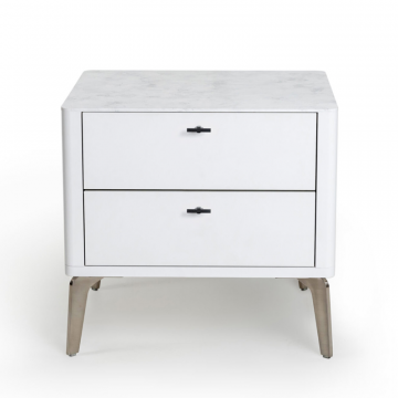 Прикроватная тумба цвет корпуса белоснежный soft touch, цвет топа белый мрамор, (Габариты: 500 x 430 x 490 mm)